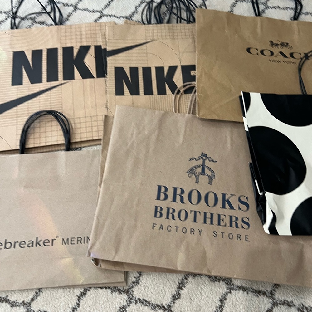Brown Shopping Bag Nike, brooks brother, north face, coach, katespade. Etc